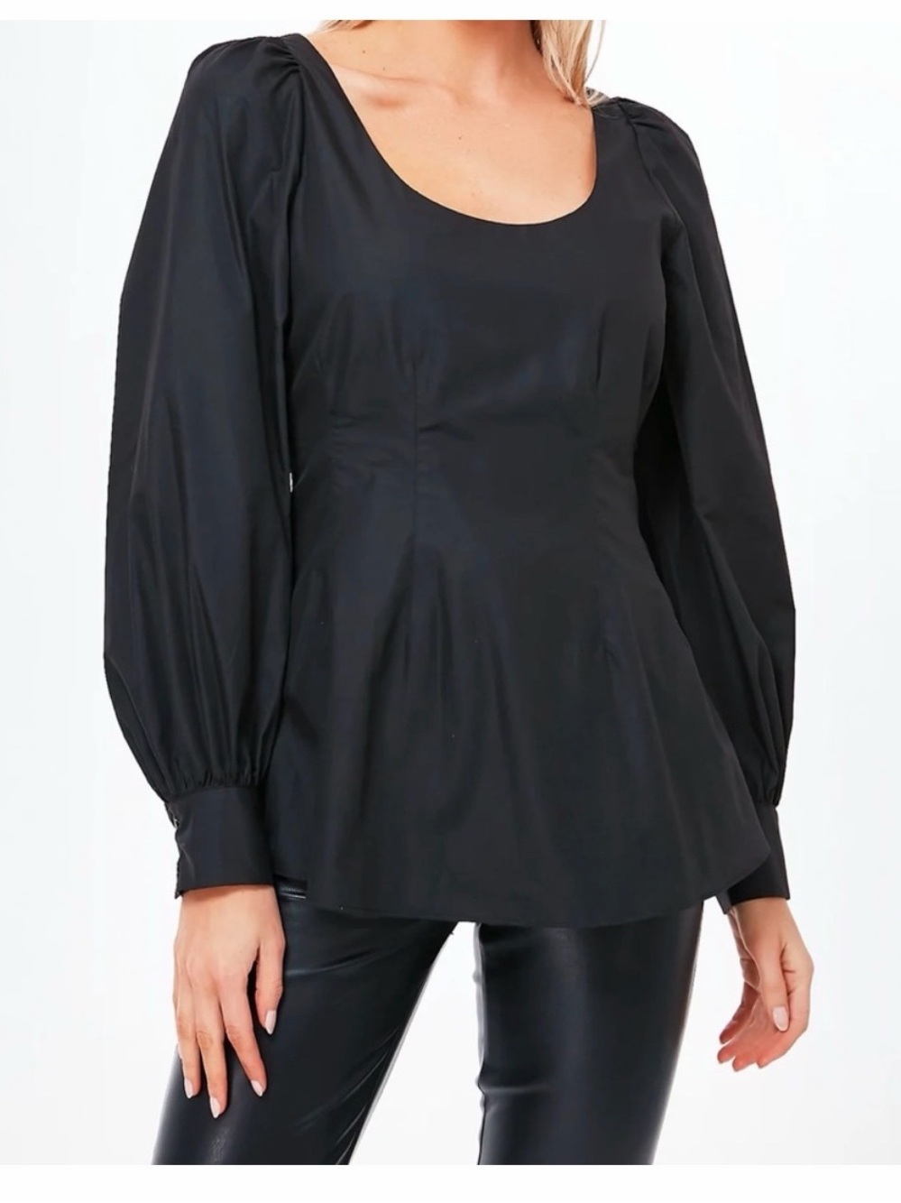 Pomander Place Black Scoop Neck Puff Sleeve Blouse
